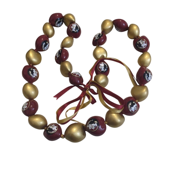 seminol Jewelry - Seminole Gold and Maroon Beaded Necklace